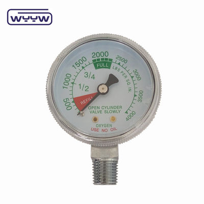 Fabrieksprijs 0-4000psi gechromeerde medische toepassing geen olie bodem inloop 50mm gechromeerde zuurstofcilinder drukmeter