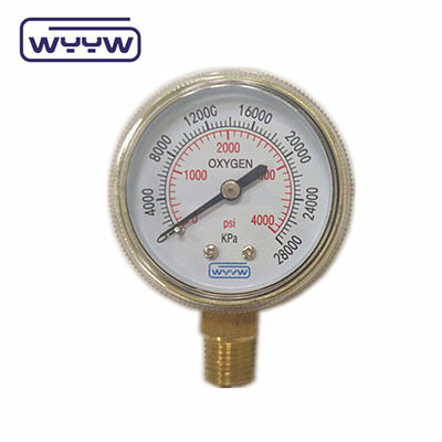 Fabrieksprijs 0-4000psi gechromeerde medische toepassing geen olie bodem inloop 50mm gechromeerde zuurstofcilinder drukmeter