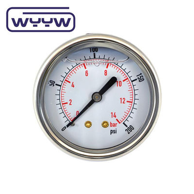 En837-1 63mm achterkant alle roestvrij staal messing bourdon buis drukmeter 0-20bar/0-300psi 1/4