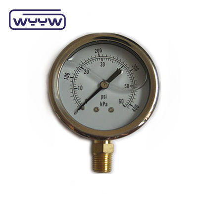 Hoogwaardige koperen aansluiting 1/4 &quot;BSP Double Scale Bar Psi EN837-1 Accurac 1.6 Vloeistof gevulde drukmeter