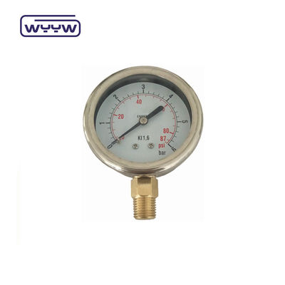 Hoogwaardige koperen aansluiting 1/4 &quot;BSP Double Scale Bar Psi EN837-1 Accurac 1.6 Vloeistof gevulde drukmeter