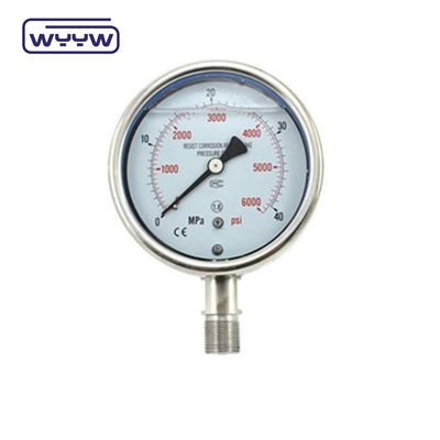Hydraulische manometerdrukmeter met koperen binnenkant en roestvrijstalen behuizing Mpa Psi