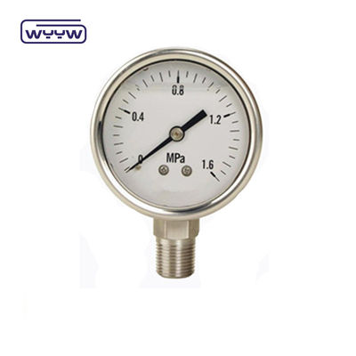 Hydraulische manometerdrukmeter met koperen binnenkant en roestvrijstalen behuizing Mpa Psi