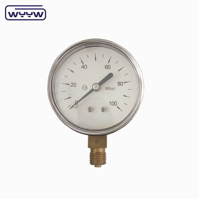 Zwart staal 1/4&quot;npt bsp messing draad radiële nauwkeurigheid 1.6 lage druk manometer lucht 60mbar drukmeter