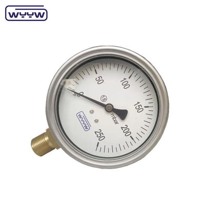 China fabriek capsule drukmeter 100mm mbar ss geval messing verbinding 1/2 &quot;bsp cmh2o lage druk manometer