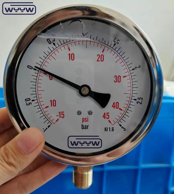 SS304 Hoofdstuk samengestelde meter drukmeter radiale richting -1-1bar -15-15psi 100 mm olie vullen