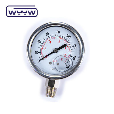 Hoogdrukmanometer 1/4 &quot;BSP 2,5 inch olie vullen roestvrij staal 600bar hydraulische drukmeters