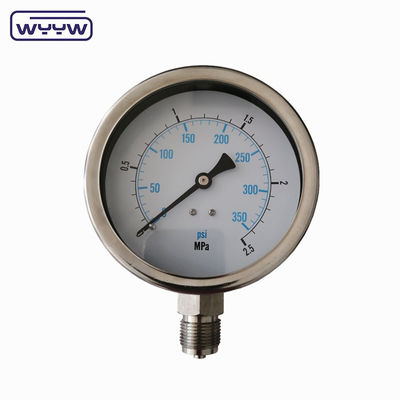4 inch olie gevulde drukmeter van roestvrij staal met een nauwkeurigheid van 2,5%/1,6% en een draad van 1/4'PT/NPT/G/M