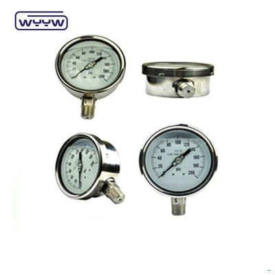 4 inch olie gevulde drukmeter van roestvrij staal met een nauwkeurigheid van 2,5%/1,6% en een draad van 1/4'PT/NPT/G/M
