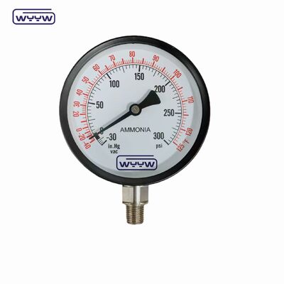 Ammoniakdrukmeter met 100 mm dialgrootte en 1/4" NPT-verbinding in zwart stalen behuizing