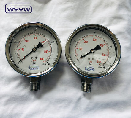Roestvrijstalen 4" glycerinemanometer met 1/2" BSP-aansluiting