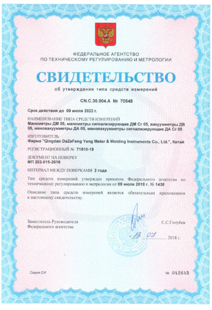 China Qingdao Dazefengyang Meter&amp; Welding Instruments Co., Ltd. certificaten